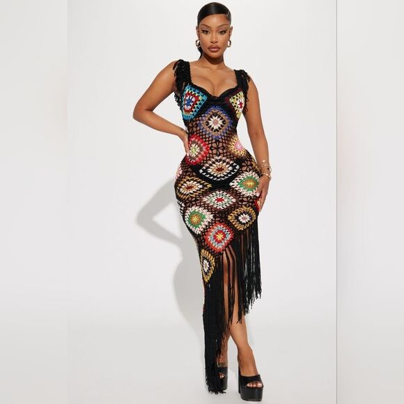 Crochet Fringe Maxi Dress - Picture 1 of 3